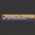 Cartoon Style Interior Scene With Counter Seats Wall Art And Patterned Floor