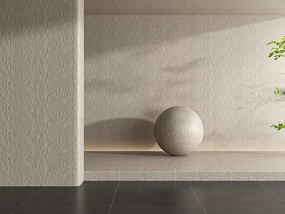 Modern Textured Wall Paneling Interior With Decorative Sphere Soft Lighting And Green Plant 3d model
