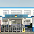 Aerial Planning of Police Station Exterior with White Blue Facade Police Signage and Security Gate