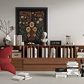 Middle Ancient Bookcase Side Cabinet Decorative Cabinet Book Decoration Combination Hanging Painting Lazy Sofa 3d model