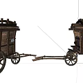 Two Old Wooden Carts With Wheels And Roof Cover For Transportation