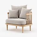 Nordic Single Sofa Solid Wood Single Sofa 3d model
