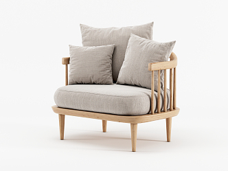 Nordic Single Sofa Solid Wood Single Sofa 3d model