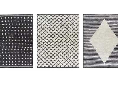 Modern Square Rugs with Three Different Black and White Geometric Polka Dot Diamond Patterns 3d model