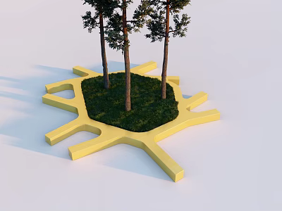 Yellow Irregular Tree Pit Design With Green Grass And Three Trees 3d model