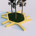 Yellow Irregular Tree Pit Design With Green Grass And Three Trees 3d model