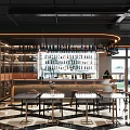 Modern Restaurant Interior With Open Bar Counter Wine Racks Tables And Chairs