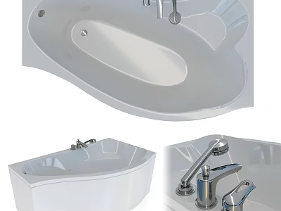 Modern White Bathtub Design With Curved Shape And Chrome Faucet Showerhead 3d model