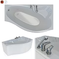 Modern White Bathtub Design With Curved Shape And Chrome Faucet Showerhead