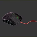 Black Wired Computer Mouse With Green Light Indicator And Ergonomic Design 3d model