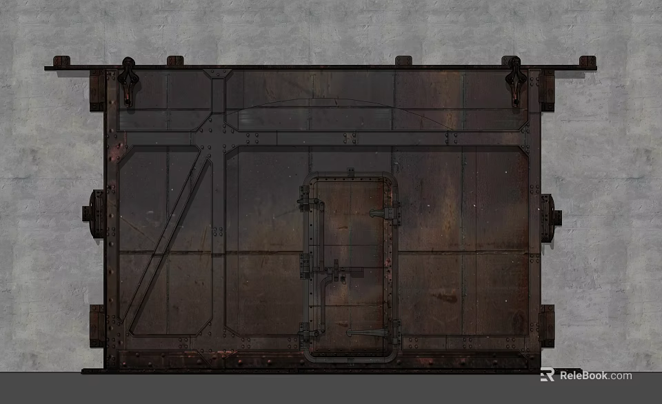 Vintage Rusty Metal Entrance Gate With Riveted Frame And Industrial Look 3d model 