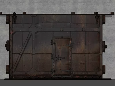 Vintage Rusty Metal Entrance Gate With Riveted Frame And Industrial Look 3d model