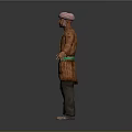 Man Wearing Pink Turban Orange Robe Green Belt And Worn Gray Pants
