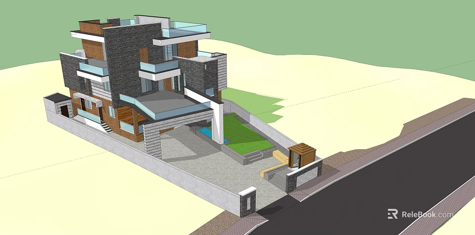 Modern Detached Villa With Contemporary Architecture Design Balcony Garden And Driveway Exterior 3d model 