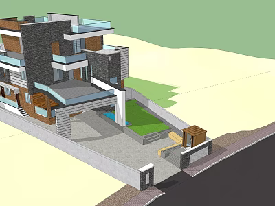 Modern Detached Villa With Contemporary Architecture Design Balcony Garden And Driveway Exterior 3d model