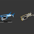 Small Blue And Silver Aircraft Models With Various Designs On Black Background 3d model
