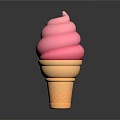 Creamy Pink Swirl Ice Cream in Golden Waffle Cone on Dark Background