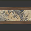 Japanese Style Wooden Coffee Table With Traditional Pattern Fabric Top And Shelf Storage
