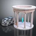 Circular Stone Structure Featuring Columns Checkered Vehicle Blue Surfboard And Brown Object 3d model