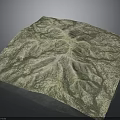 Detailed 3D Mountain Terrain Model With Green Landscape And Valley Features