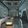 Luxury Modern Club Interior With Sofas Marble Floors TV Screens And Ambient Lighting