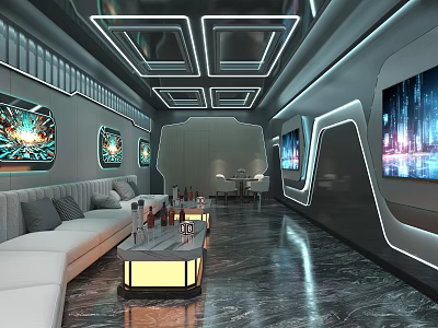Luxury Modern Club Interior With Sofas Marble Floors TV Screens And Ambient Lighting 3d model