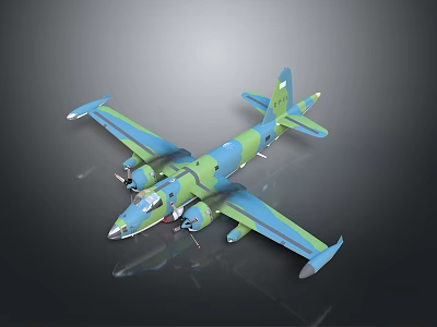 Blue And Green Camouflage Twin Engine Passenger Aircraft 3D Model With Tail Logo 3d model