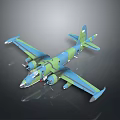Blue And Green Camouflage Twin Engine Passenger Aircraft 3D Model With Tail Logo