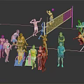 Group of People Playing Volleyball on Court With Others Relaxing and Watching
