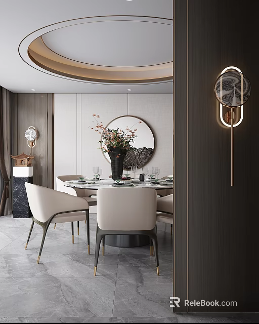 Luxurious Private Dining Room With Round Table And Elegant Decor 3d model