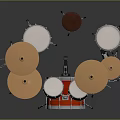 Red Household Musical Drum Set With Multiple Drums Cymbals And Metal Stands