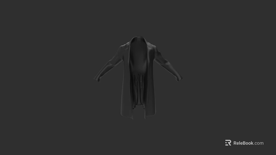 Elegant Black Long Coat with Modern Design and Classic Silhouette for Fashionable Look 3d model 