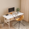 Modern Desk and Chair Combination Adult Desk and Chair Study Desk and Chair Round Carpet Apple Computer Combination 3d model