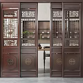 Elegant Dark Wooden Chinese Style Sliding Doors With Carved Patterns In Interior Space