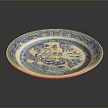 Traditional Blue and White Decorative Plate with Intricate Sculpture Carving Patterns