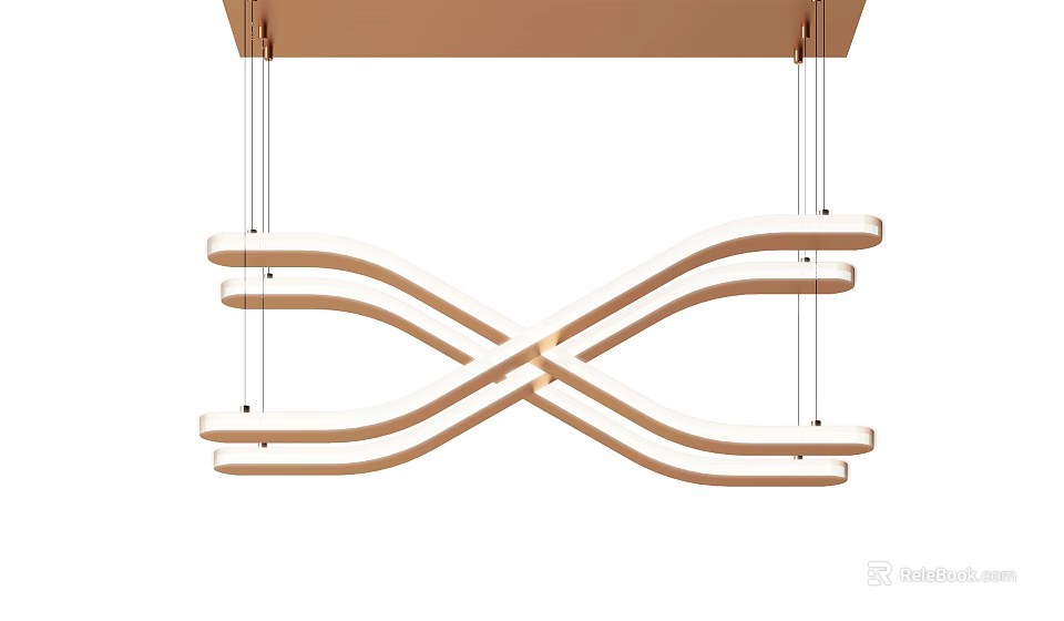 Modern Curved Wooden Chandelier With Crossed Wave Shape And Light Colored Design 3d model 