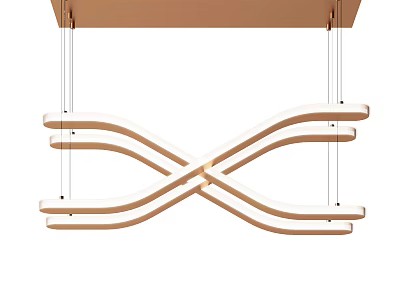Modern Curved Wooden Chandelier With Crossed Wave Shape And Light Colored Design 3d model