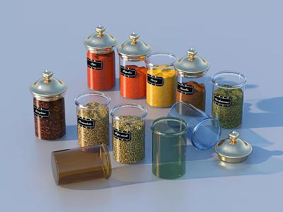 Glass Storage Jars With Airtight Lids For Storing Various Colored Spices And Ingredients 3d model