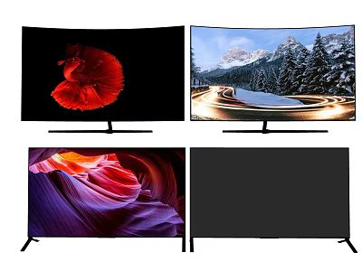 Curved Screen TVs Displaying Mountain Snow Road Abstract Red Design And Colorful Texture 3d model
