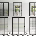 Modern Sliding Doors With Black Frame And Various Grid Patterns For Interior Decoration 3d model
