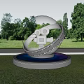 Art Installation With Transparent Sphere Ring Film Camera And Blue Illuminated Base On Green Grass