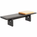 Wooden Bed End Bench In Walnut And Black With Yellow Cushion Design