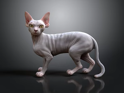 Hairless Sphynx Cat With Wrinkled Skin And Large Ears Standing On Black Surface 3d model