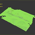 Detailed Terrain Model with Water Bodies Green Vegetation Pathways and Sandy Shores