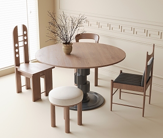 Middle Ancient Dining Table and Chair Combination Dining Table Dining Chair Single Chair 3d model