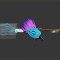 Witch Character With Purple Hair Blue Hat Riding Broomstick And Glowing Elements