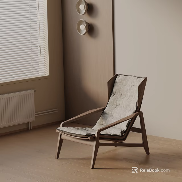 Modern Wooden Frame Leisure Chair With Soft Cushion In Bright Cozy Indoor Space Design 3d model 
