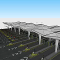 Traffic Facility with Multiple Lanes Canopy Structures Lane Markings and Booths Under Blue Sky