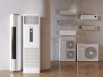 Modern Air Conditioner Fans With Floor Standing Wall Mounted And Outdoor Units 3d model