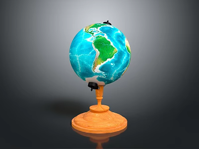 3D Rendered Blue Green Globe With Orange Stand And Detailed Continents 3d model